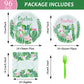 96 Pcs Cactus Plates And Napkins Party Supplies Boho Birthday Tableware Set Floral Cactus Party Decorations Favors For Watercolo
