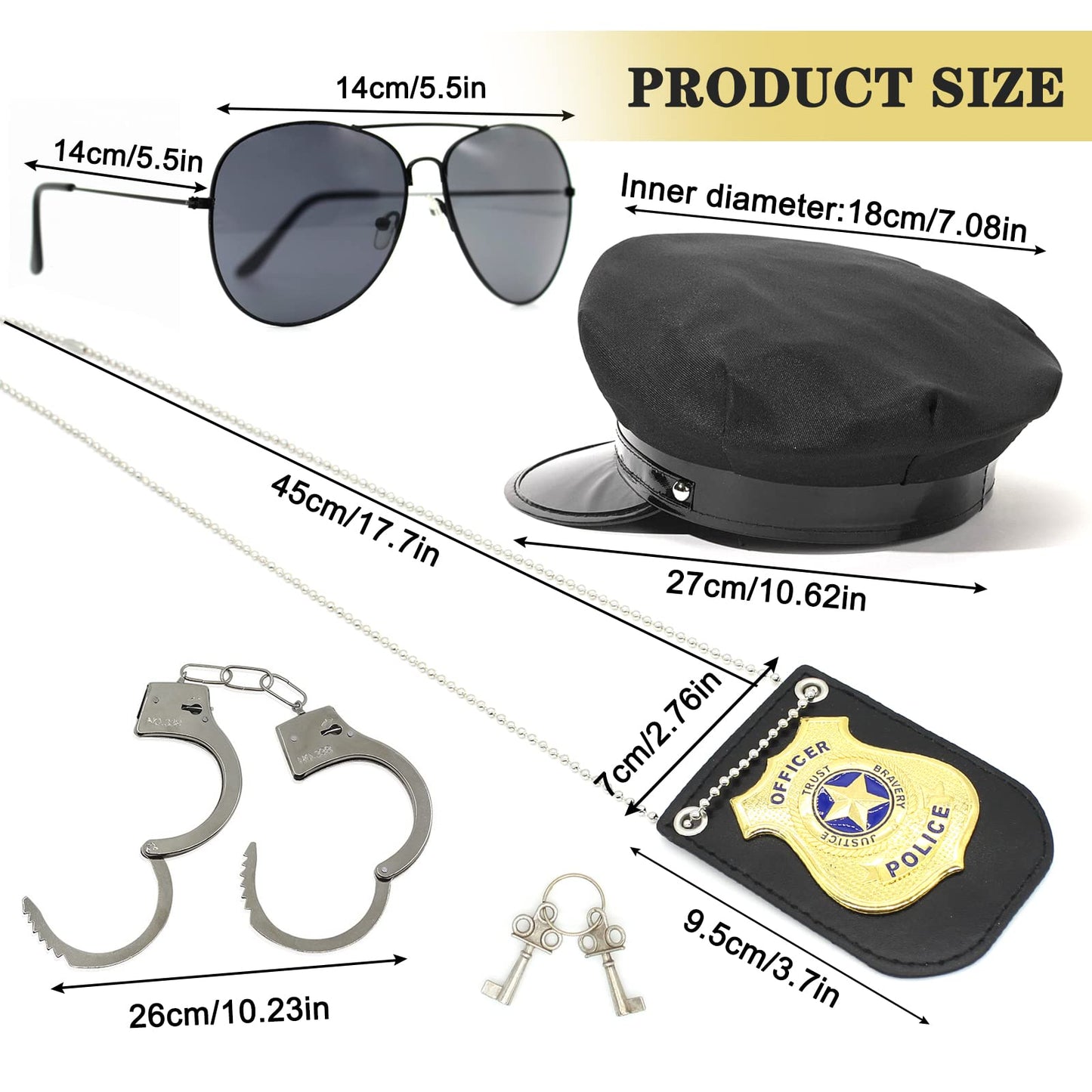 Timisea Police Accessories Kit - Pretend Play Detective Role Costume Set With Hat, Handcuffs, Sunglasses, Badge For Kids