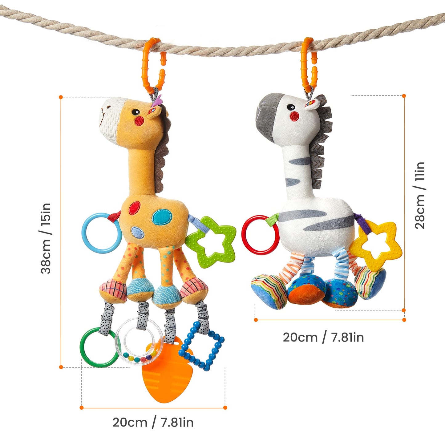 Tumama Baby Hanging Toys, Plush Animals Baby Rattle Crinkle Squeaky Toys Crib Toys Car Seat Stroller Mobile Toys, Baby Toys For 0 3 6 9 12 Months