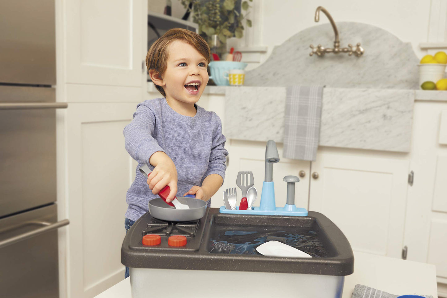 Little Tikes First Sink & Stove Realistic Pretend Play Kitchen Appliance for Kids, Includes 13 Cooking Accessories, Ages 3+ Mult