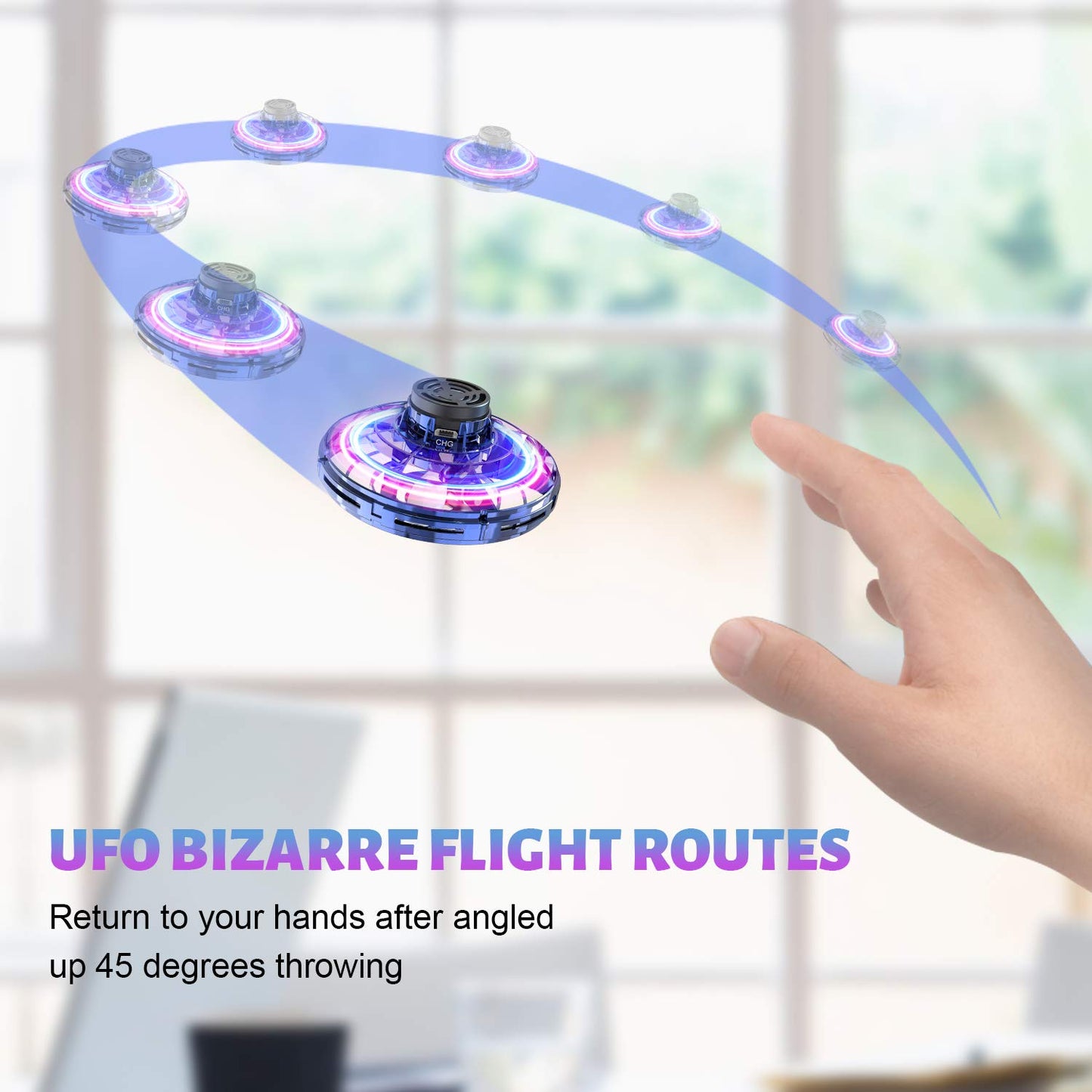 Gesundhome Hand Operated Mini Drones, Fidget Flying Spinner With Lights, Ufo Drone Flying Toys, Cool Stuff Gadgets Christmas Bir