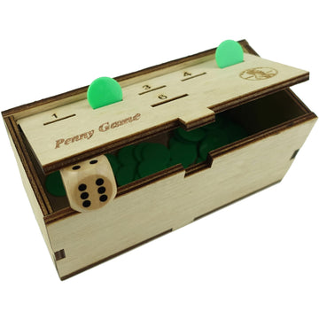 YIPPLE Penny Game - Fun Board Game for 2-6 Players, Wooden Box, Green Color, Simple & Strategic Dice Game