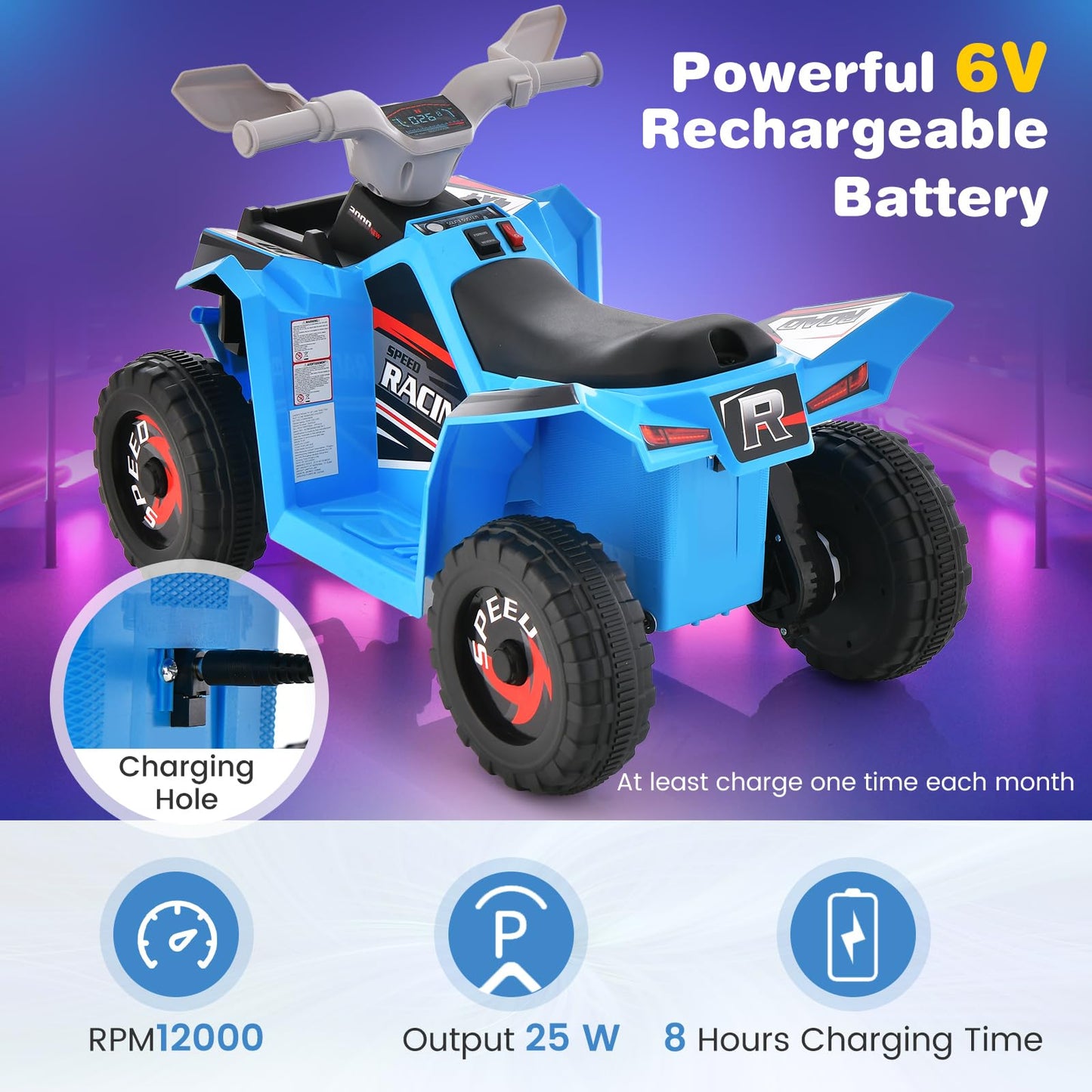 Honey Joy Ride On Atv, 6V Battery Powered Toddler Ride On Toy, Electric Vehicle For Kids, Forward/Backward, Foot Pedal, 4 Wheeler Quad Car, Gift For Boys And Girls (Blue)