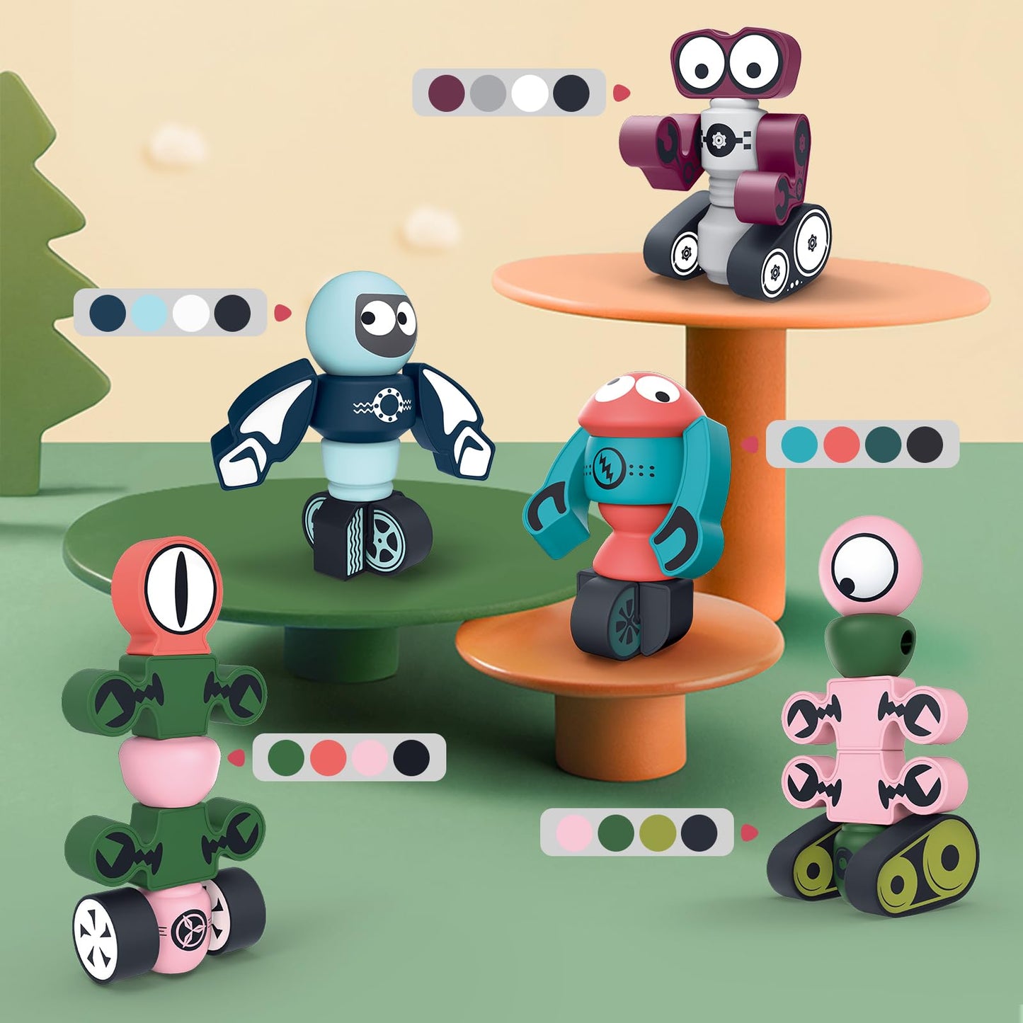 TEMI Magnets Robot Toy for 3 4 5 6 7 Year Old Boys - Transform Toys Planet Magnetic Building Blocks Stacking for Toddler, Learni