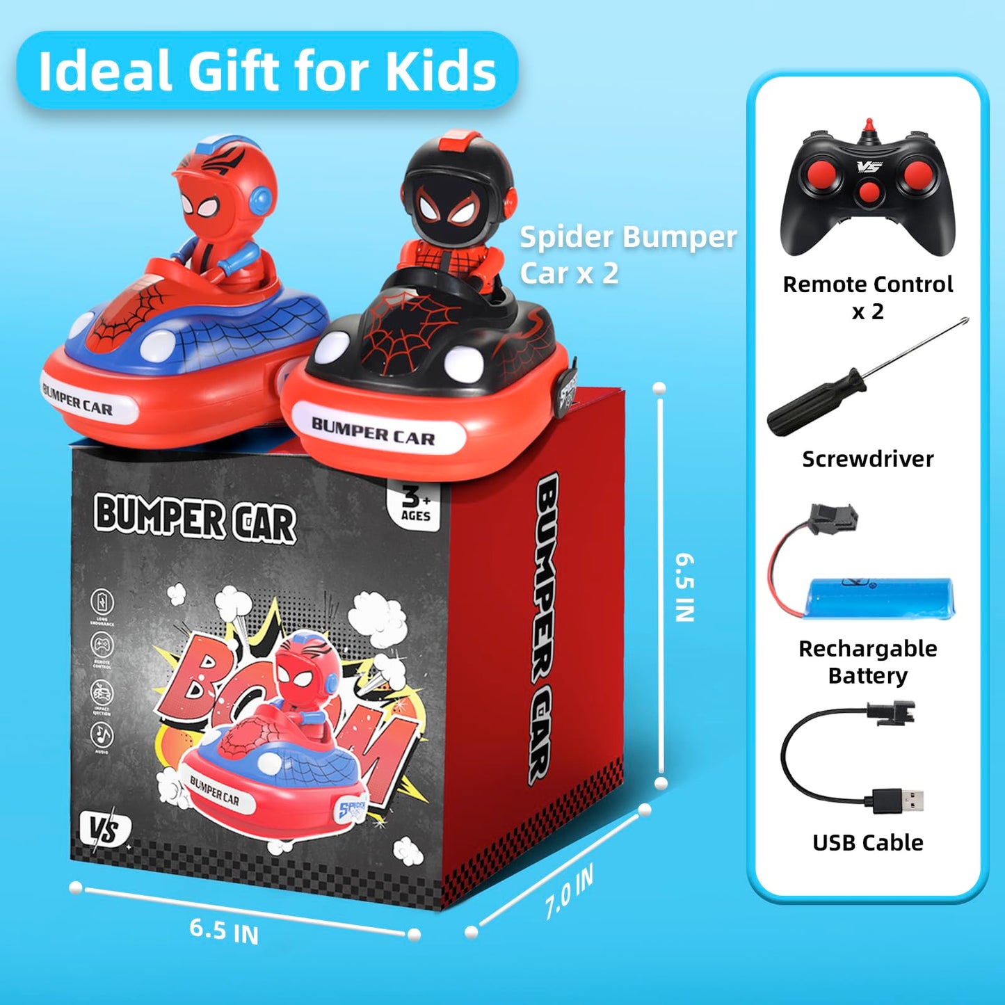 MEDMHSMA Spider Remote Control Bumper Car Set of 2, Mini RC Car with Light & Sound Effect 360 Rotating Spider Figures Bump and E