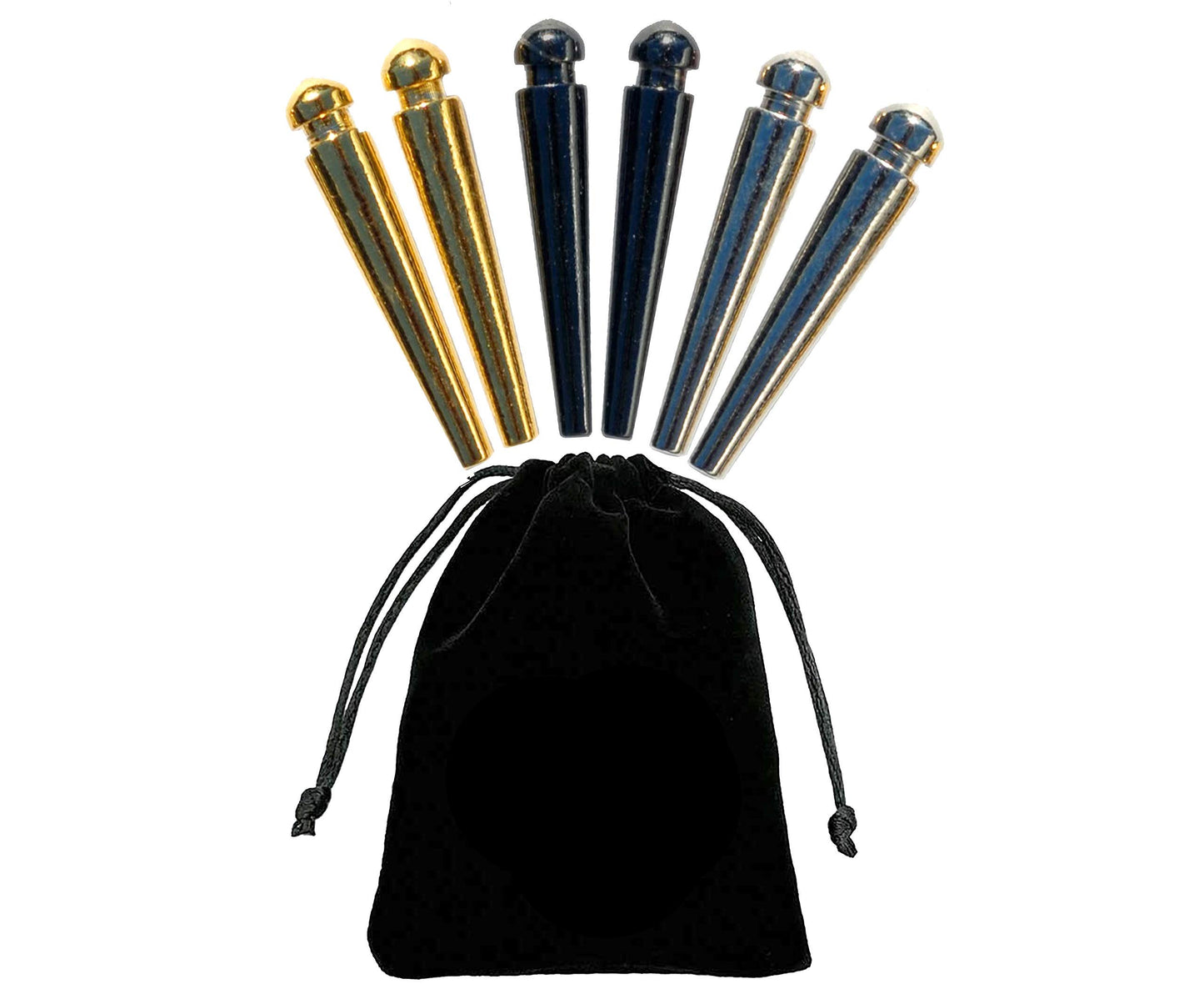 We Games Easy-Grip Metal Cribbage Board Pegs And Velvet Pouch - Set Of 6 Pins (2 Gold, 2 Silver, 2 Black)