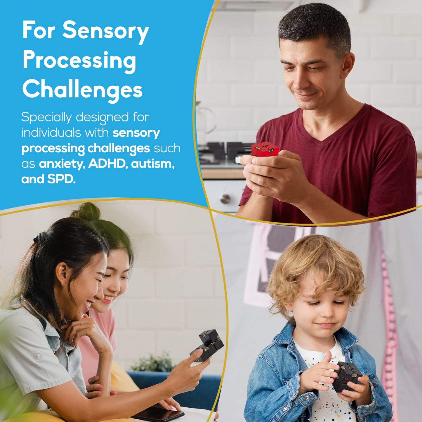 Pilpoc Thefube Infinity Cube Fidget Desk Toy - Aluminum Infinite Magic Cube With Case, Sturdy, Heavy, Relieve Stress And Anxiety, For Add, Adhd, Ocd (Red)