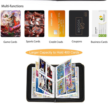 Fweel Trading Card Binder 4-Pocket Zipper Album with 400 Pockets | Archival-Grade Card Organizer for Collectors | enhanced Storage with Reinforced Sleeves | Red & White