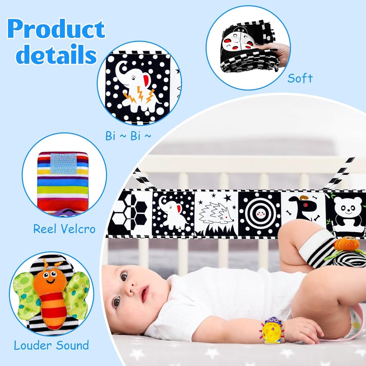 7 Pcs Black And White High Contrast Baby Toys For Newborn, Montessori Toys For Babies 0-6 Months Tummy Time Toys, Sensory Toys N