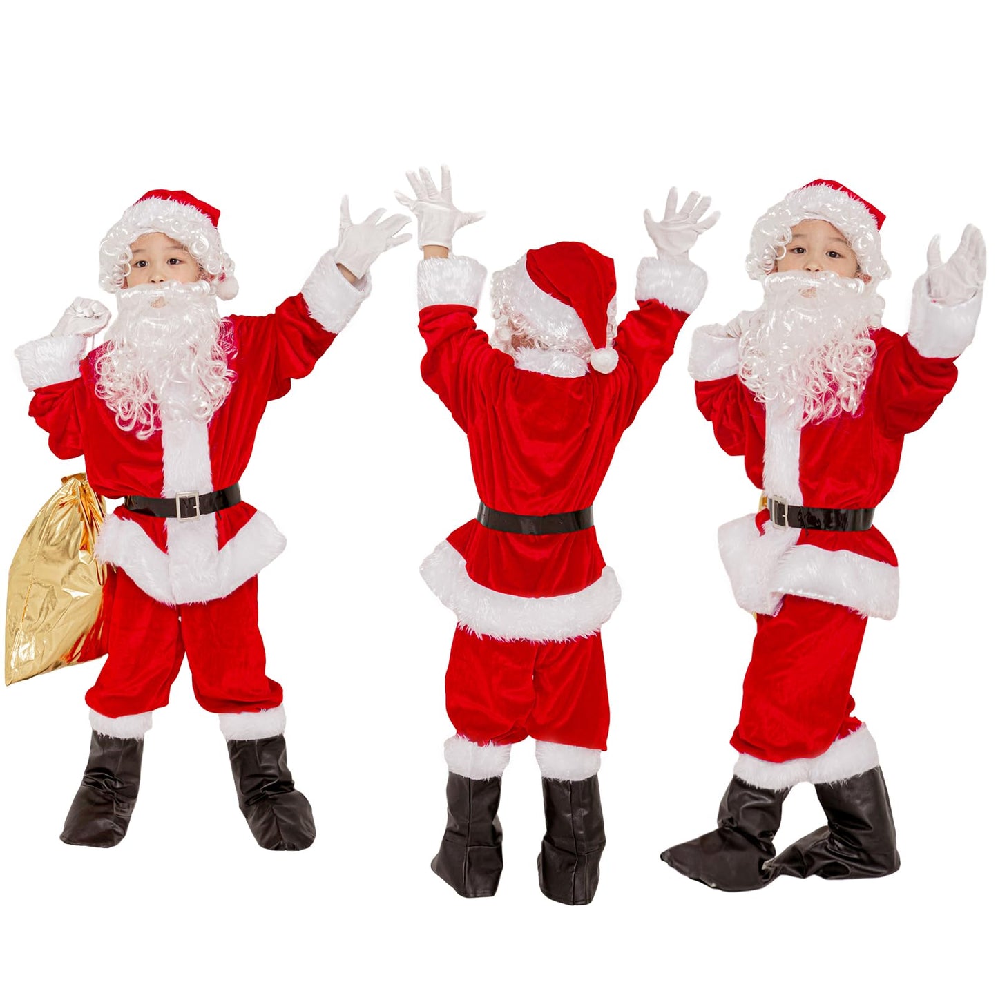 Kllouze Kids Santa Claus Costume Children'S Christmas Deluxe Santa Suit Outfit Party Cosplay Costumes For Boys Kids 9 Pcs (Small