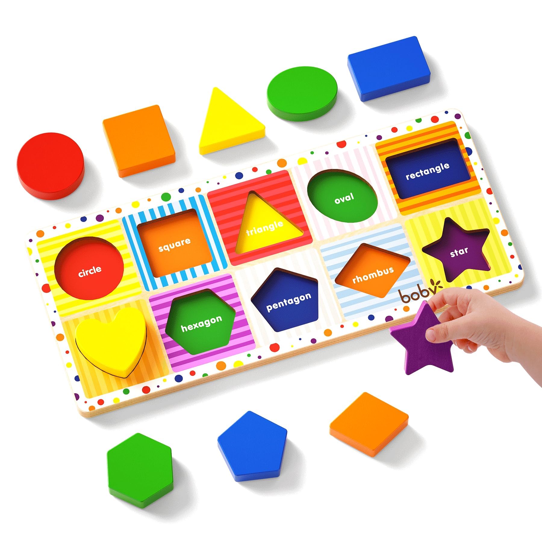 Dailyfunn Wooden Geometric Shape Puzzle (10 pcs) Toddler Puzzles for Ages 1-3 Years Old 12-18-24 Months