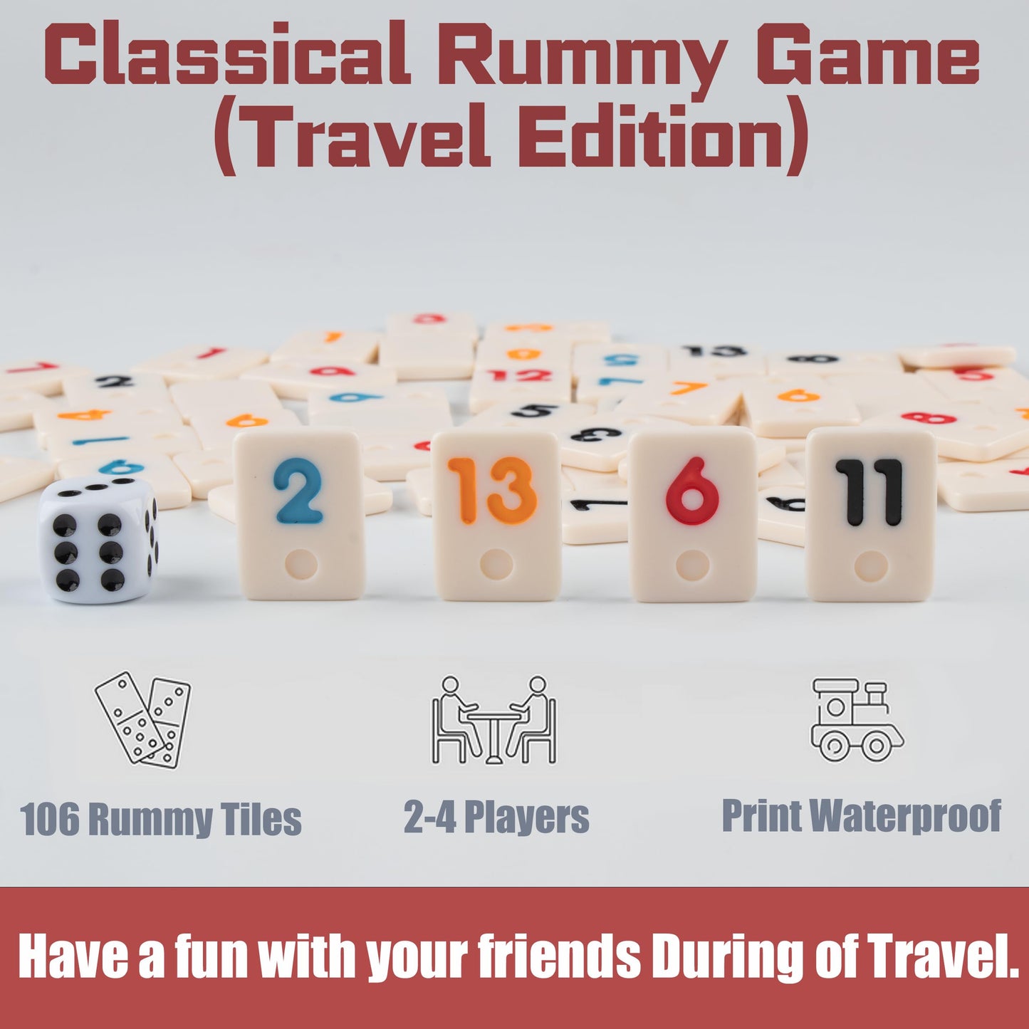 Smilejoy Mini Rummy Cube Game Set for 2-4 Players, Travel Size with Canvas Bag, 106 Tiles, Multicolored, Model L-Rummy1