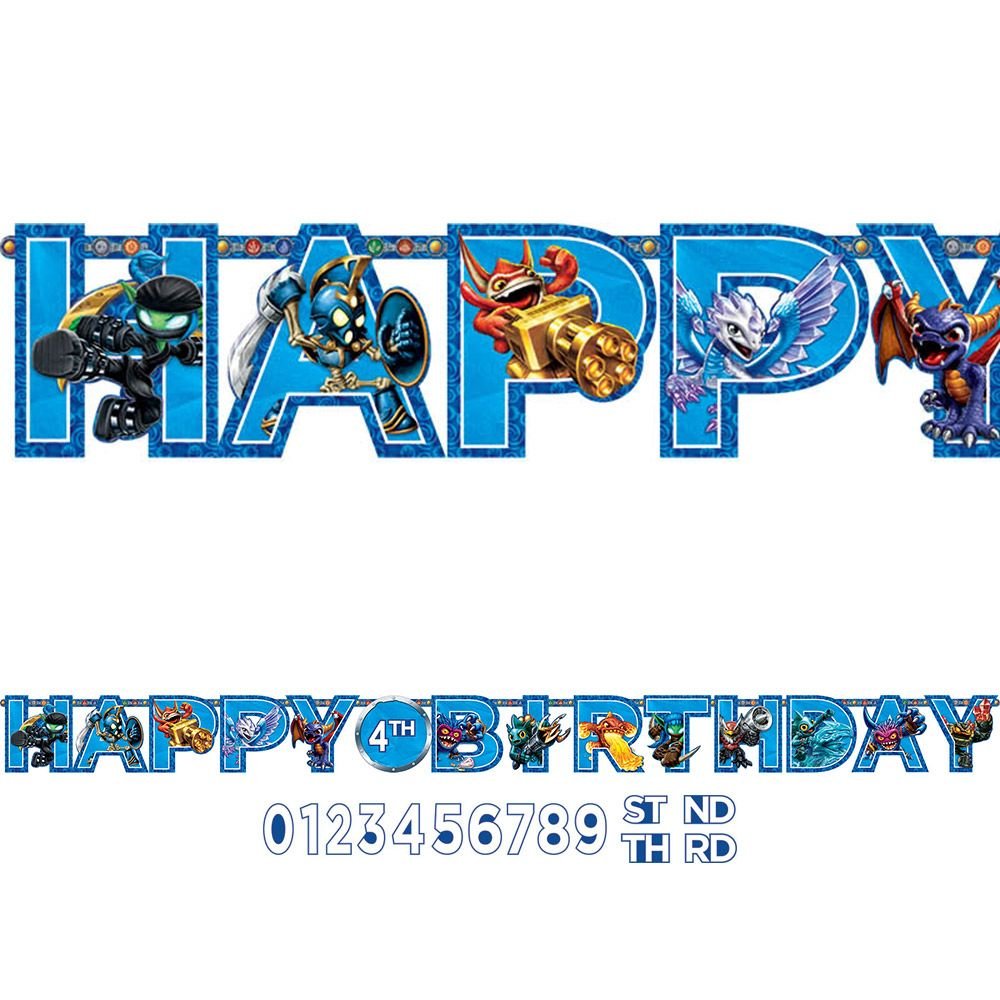 Amscan Swashbuckling Skylanders Jumbo Add an Age Letter Banner Birthday Party Decoration (1 Piece), 10 1/2 x 10, Blue