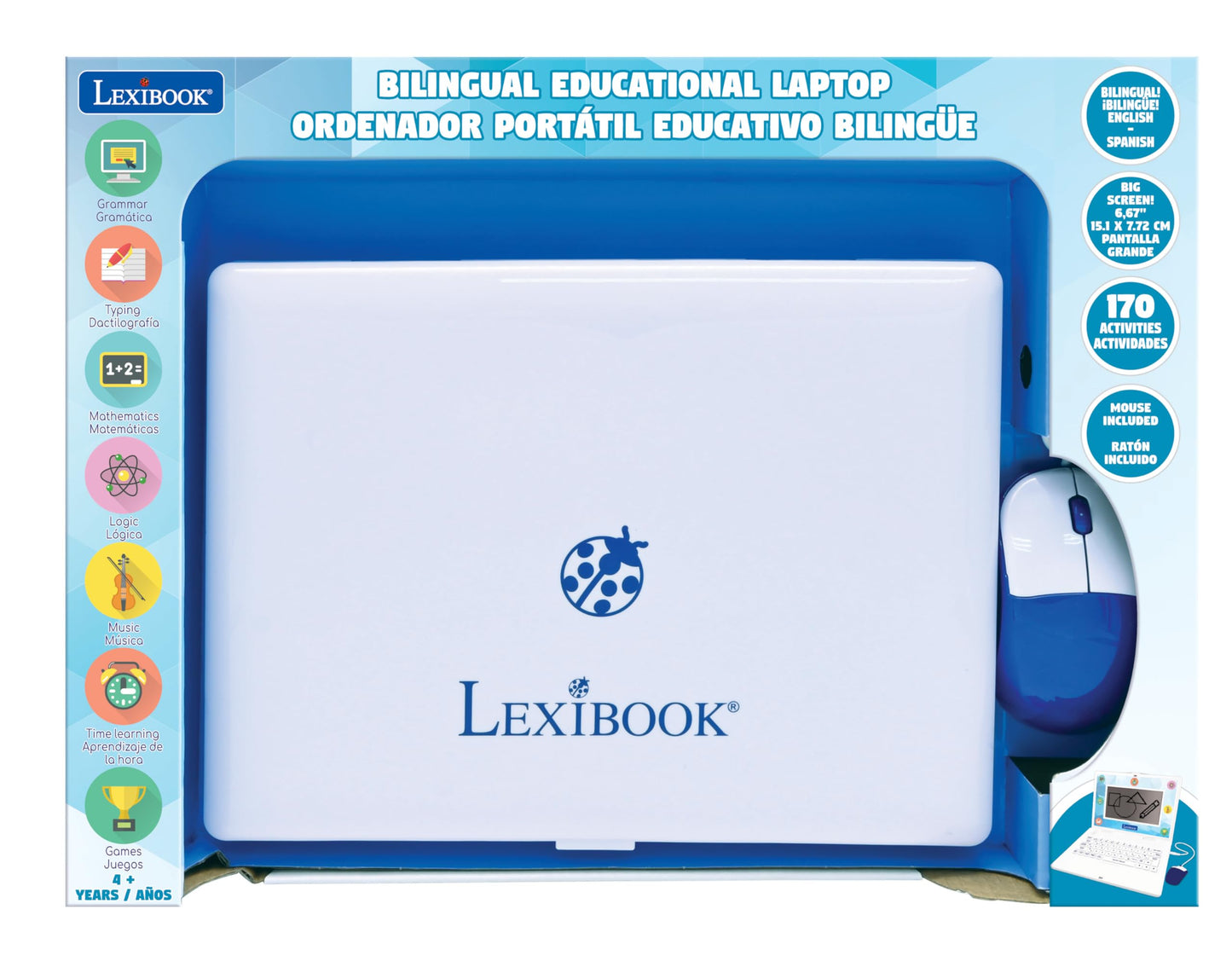 Lexibook - Bilingual And Educational Laptop English/Spanish - Toy For Children, 170 Activities To Learn Languages, Mathematics,