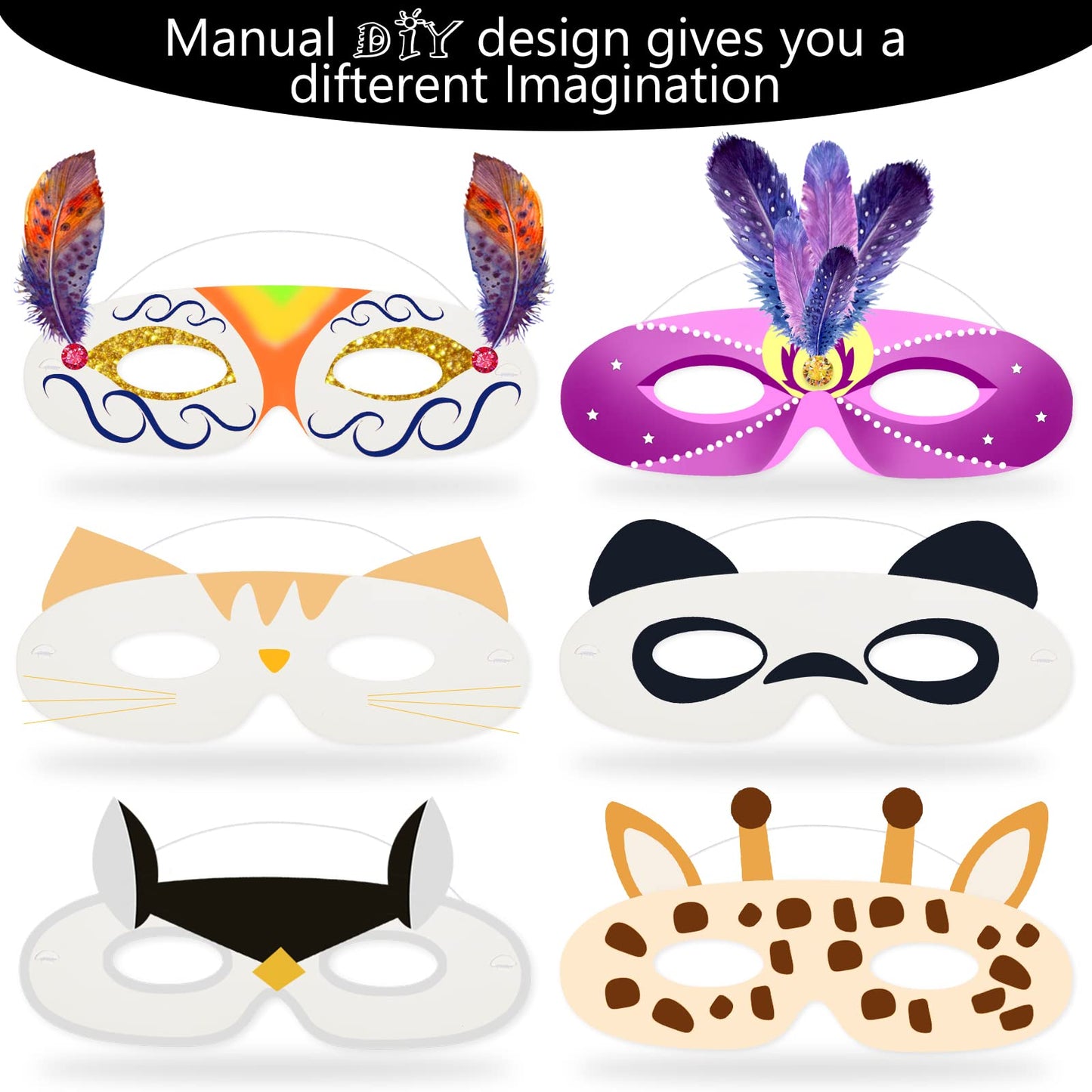 Vinsot 180 Pack White Paper Eye Masks Plain Masquerade Die Cut Blank Mask Paintable Craft Paper Costume with Elastic Ropes for C