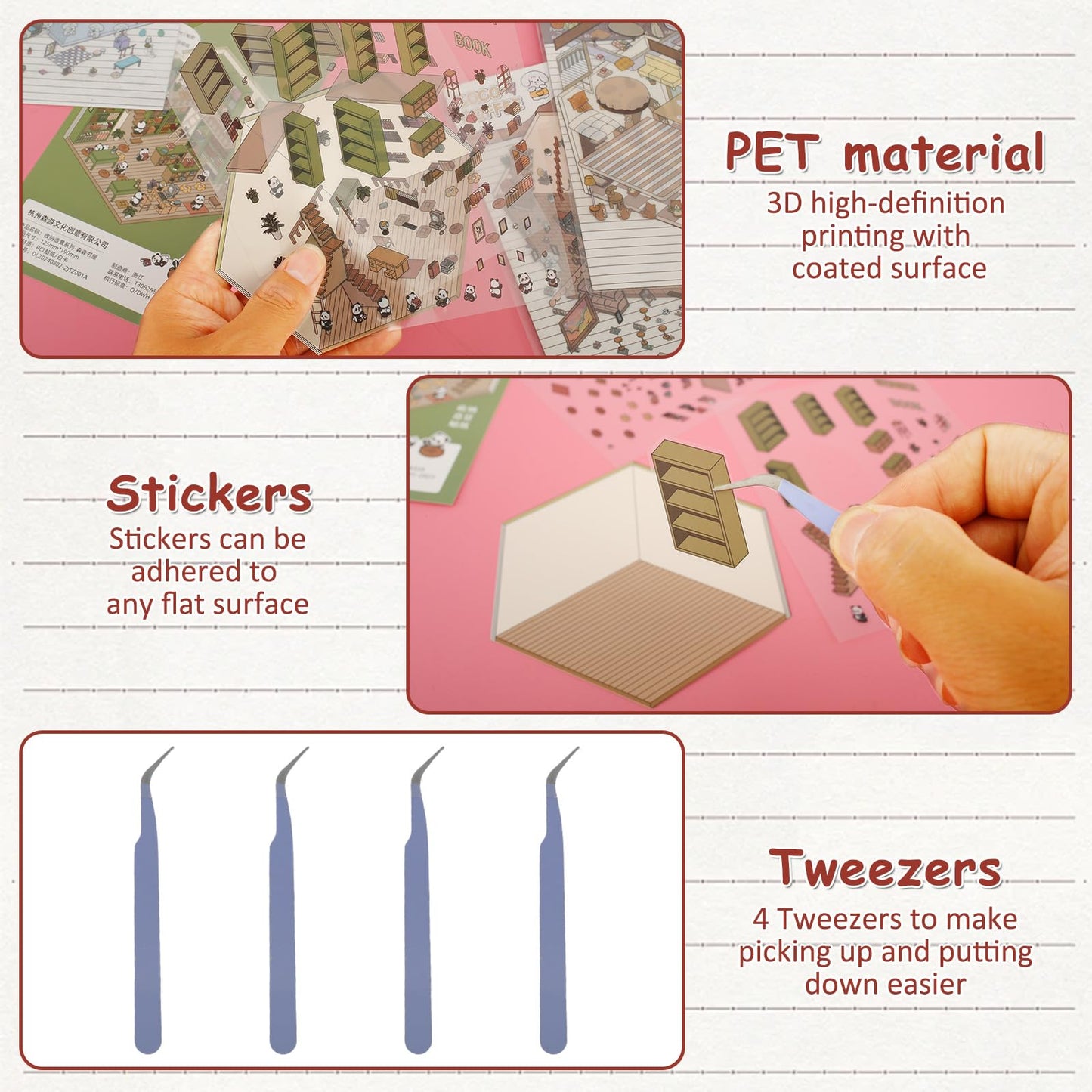 12 Set DIY 3D House Scene Stickers, Fun DIY 3D Sticker Scene Make Your Own Mini Room Coffee Shop Supermarket,Cute Cartoon Miniat