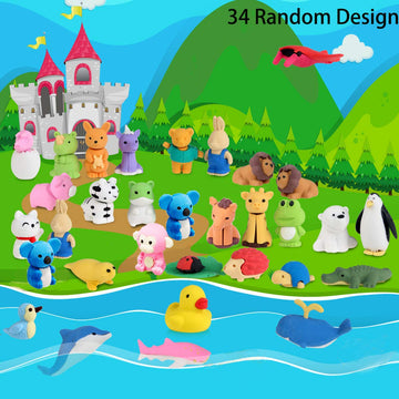 Urskytous 34Pcs Animal Erasers Bulk Mini Pencil Erasers Puzzle Erasers Desk Pets Puzzle Kids Erasers For Party Favors Classroom