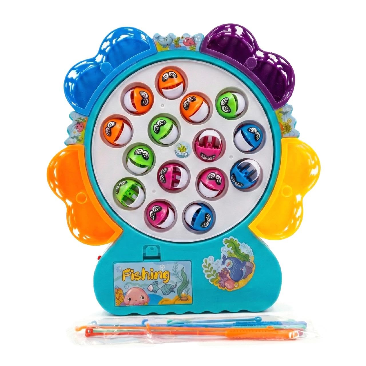 Chhoti Duniya Toddler Fishing Kit | Musical Rotating Fishing Game With 15 Fish & 4 Sticks | Interactive Toy For Kids | Birthday 