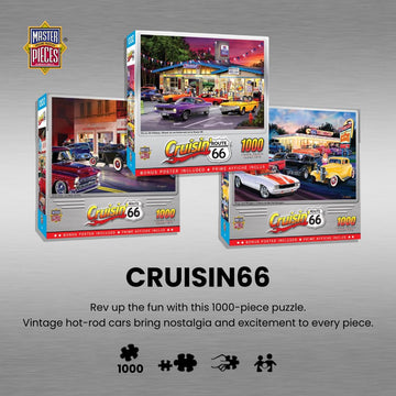 Masterpieces - 1000 Piece Jigsaw Puzzle, Route 66 Dogs And Burgers, Fun For Adults, Family, Kids, 19.25'' X 26.75''