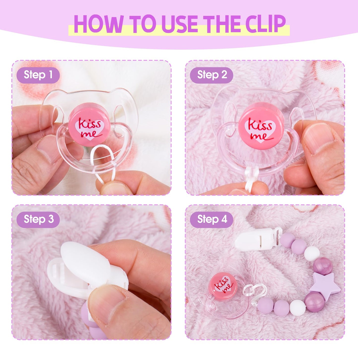 Aori Pacifier Clips For Rebron Baby Dolls Pacifier Holders Silicone Pacifier Clips With Magnetic Pacifier -Purple