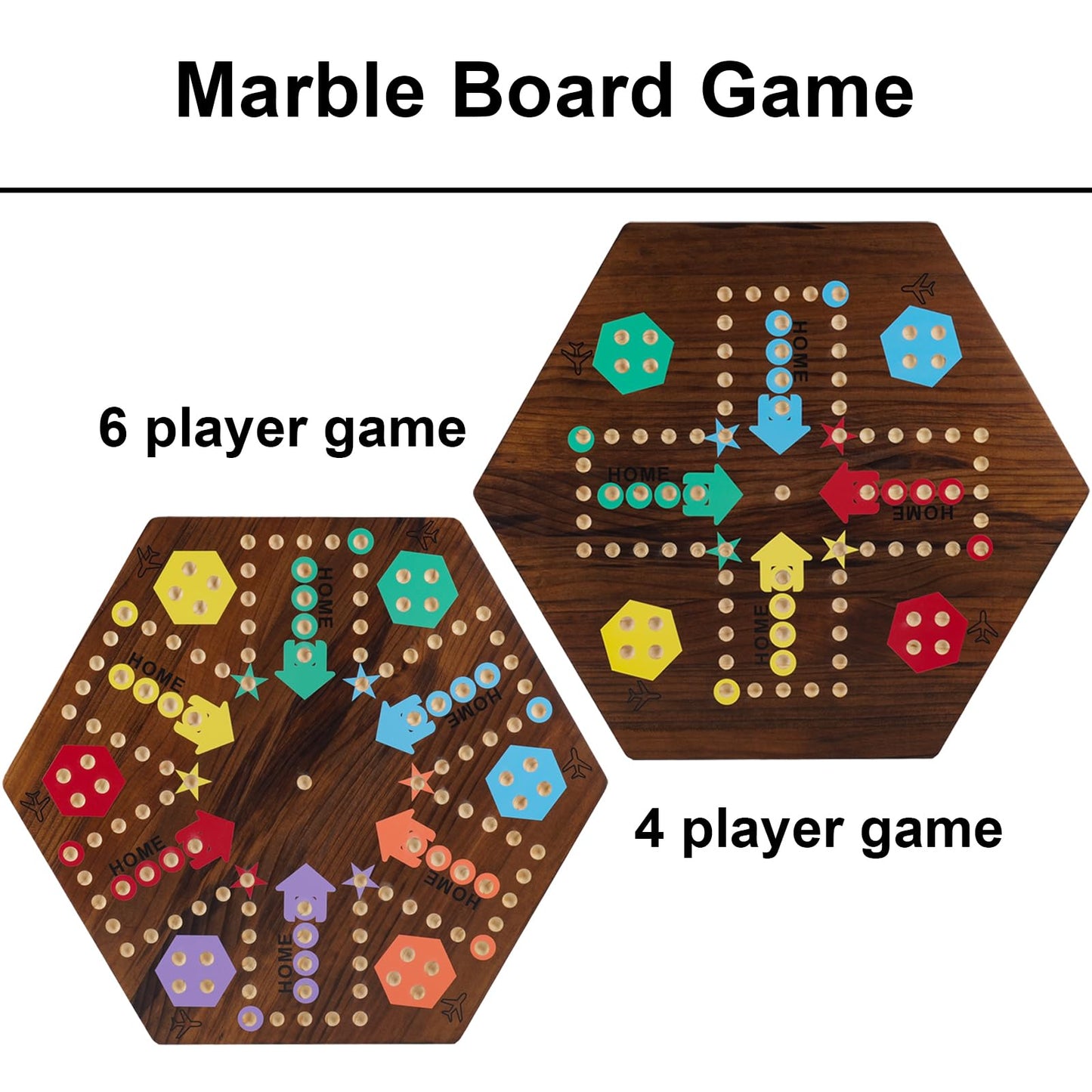Medikaison Extra Large 23.6 Inches Wahoo Marble Board Game 4 And 6 Players 2 Sided Painted Thicken Wood Board Perfect Game For Family Friends Party (Brush Paint Burn)