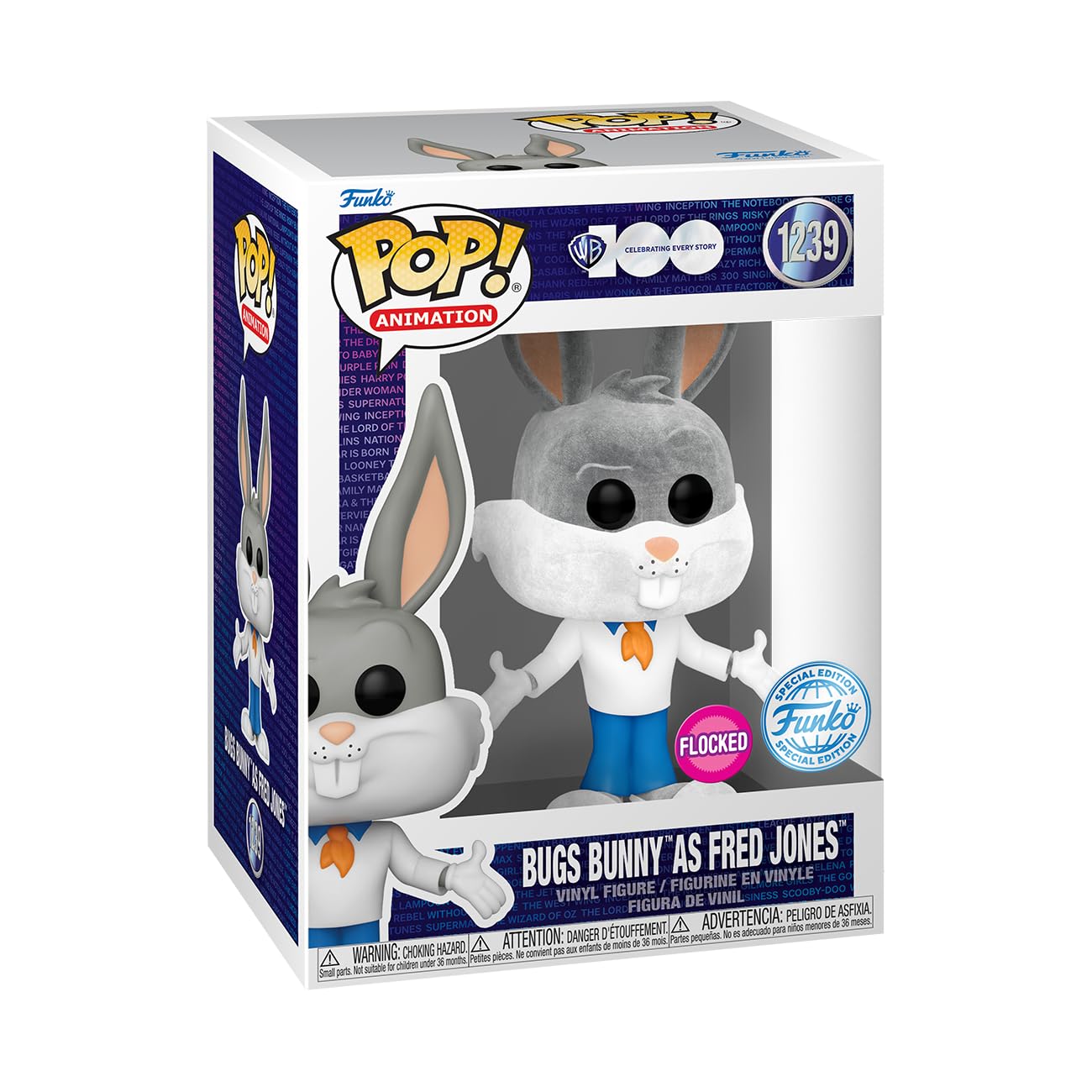 Funko Pop! & Tee: Bugs Bunny™ As Fred Jones™ (Flocked) - Large - (L) - T-Shirt - Clothes With Collectable Vinyl Minifigure - Gift Idea - Toys And Short Sleeve Top For Adults Unisex