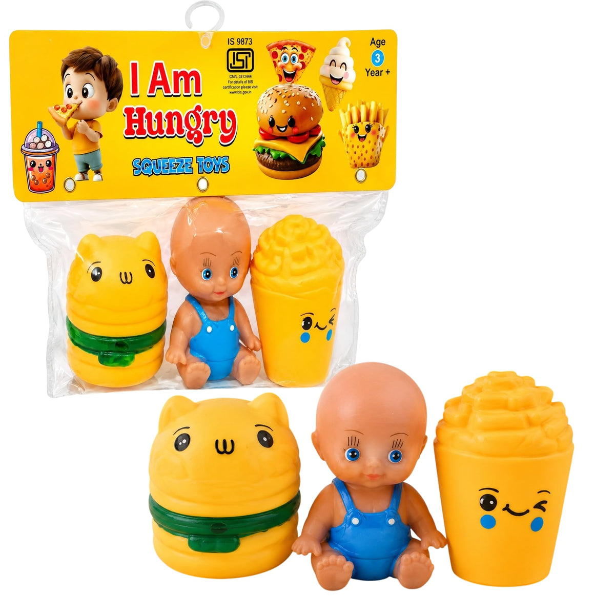DZLING Squeeze Soft Slow Rising Squishy Food Toy Pack of 3 (Random Colour)