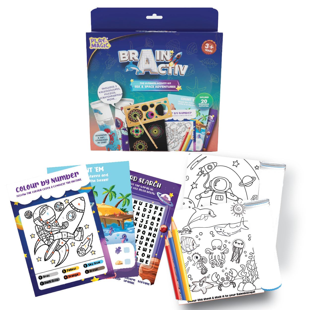 Playmagic Brainactiv Kaleidoscope Making Diy Kit For Kids 3+| Magical Pattern Creation Kit |2 Kaleidoscopes, Scratch Sheets, 8 A