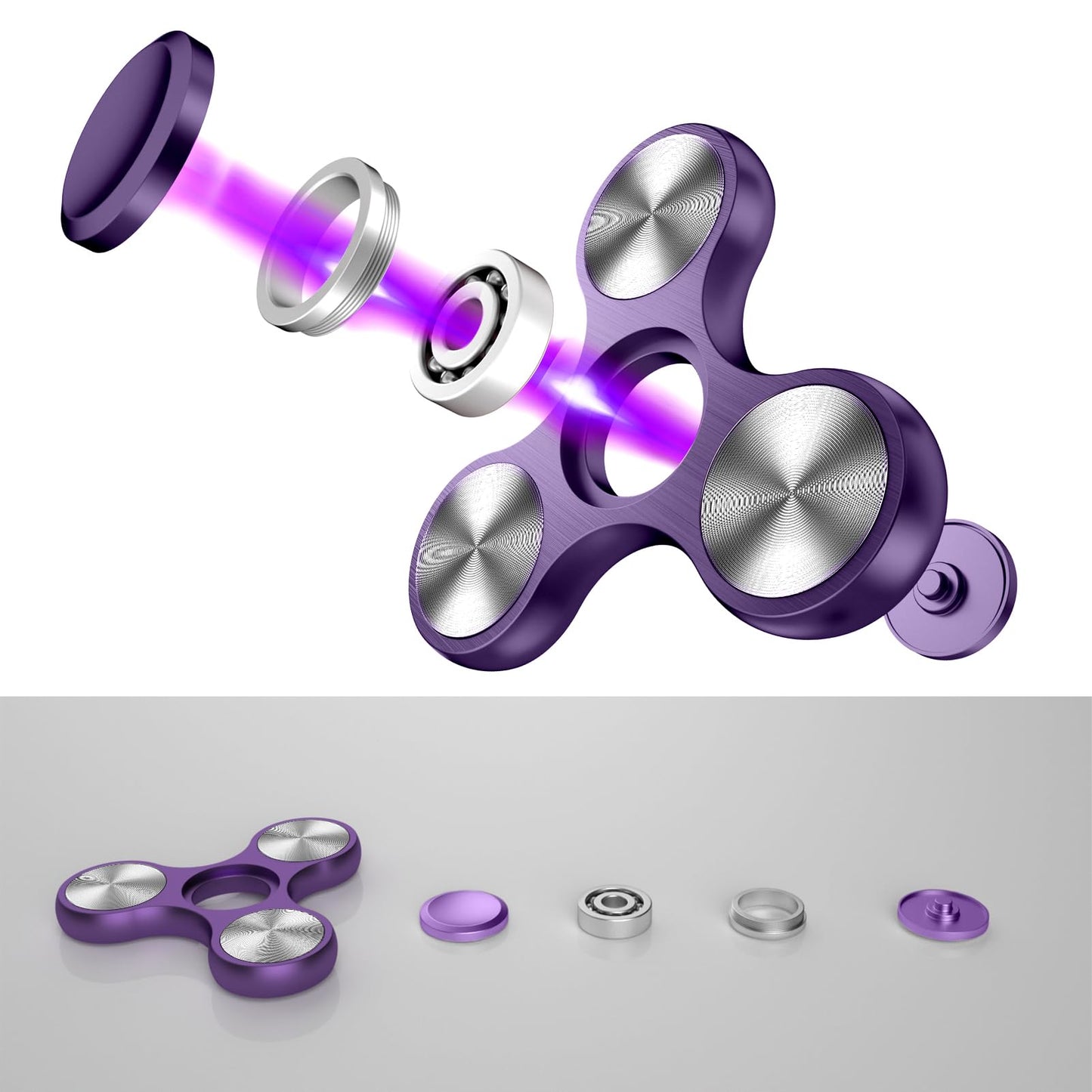 AUKARENY Purple Stainless Steel Fidget Spinner - EDC Toy for Stress Relief, 3-8 Min Spin Time, Small Finger Toy for Kids & Adults