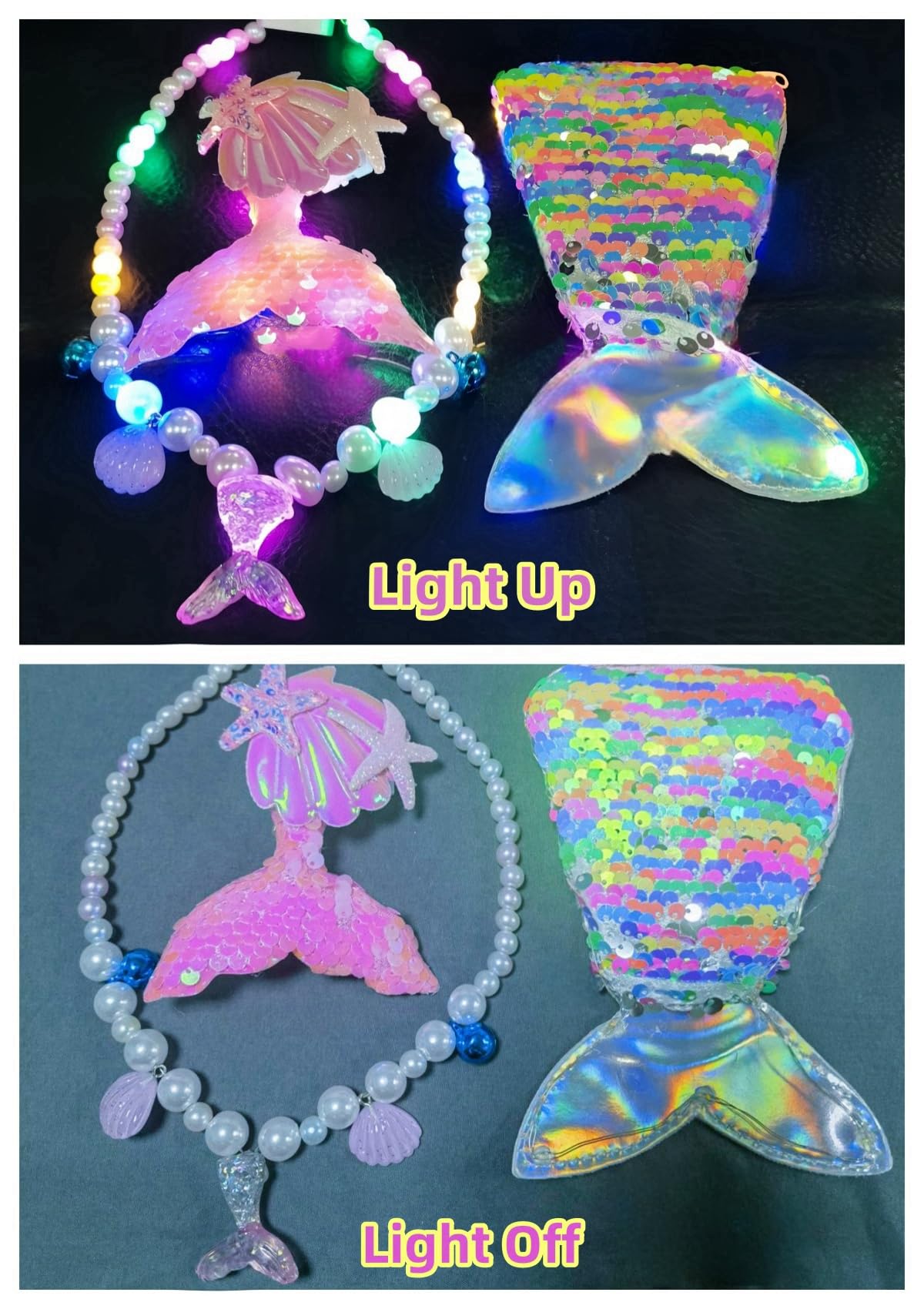 LEDPATY Girls Mermaid Costumes Little Mermaid Dress Glow Princess Dress for Kids with Accesseries Halloween Birthday Party 7-8T