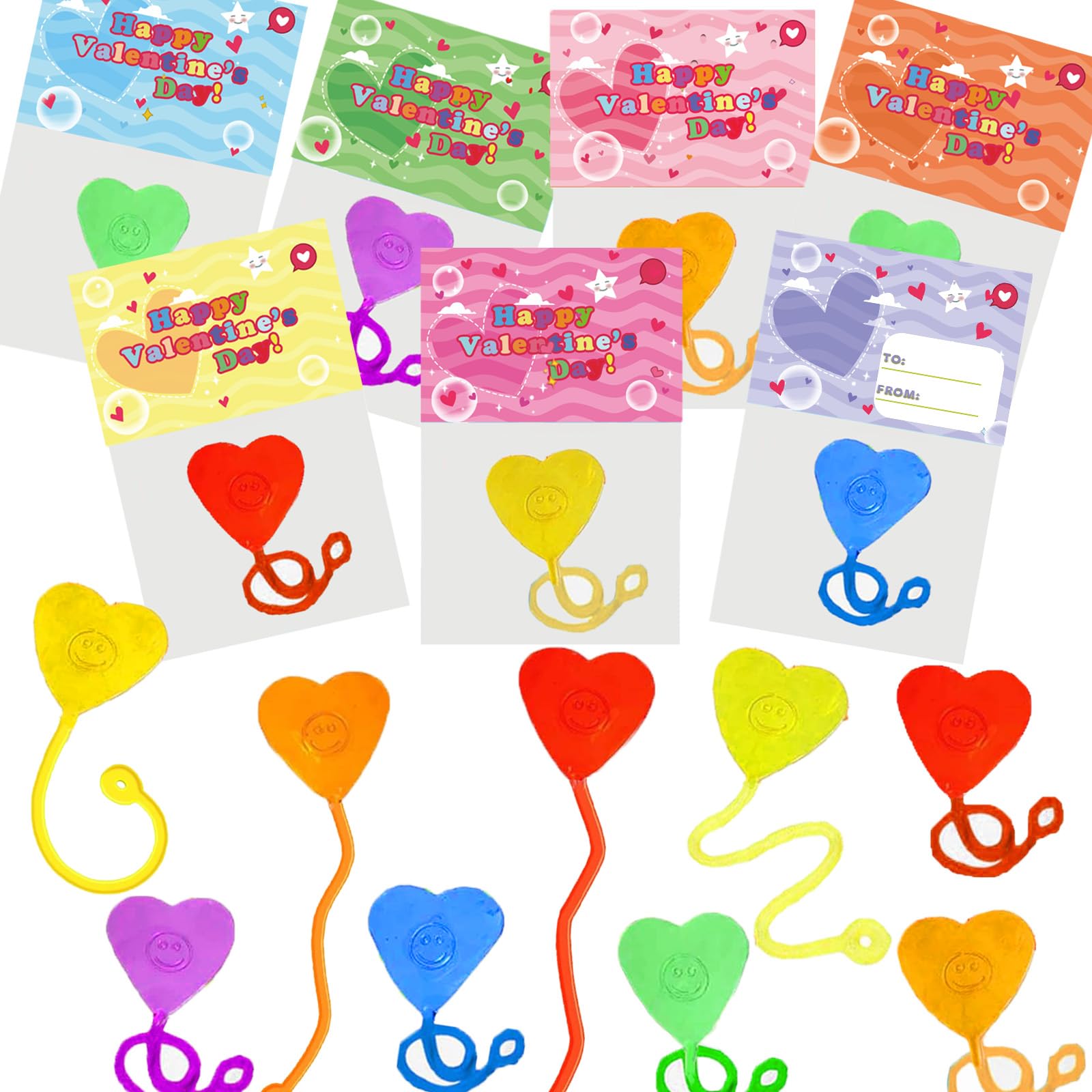 BEIGUO Valentines Day Cards for Kids,28 Pack Heart-Shaped Sticky Hands with Valentines Cards For Kids Valentines Party Favors C