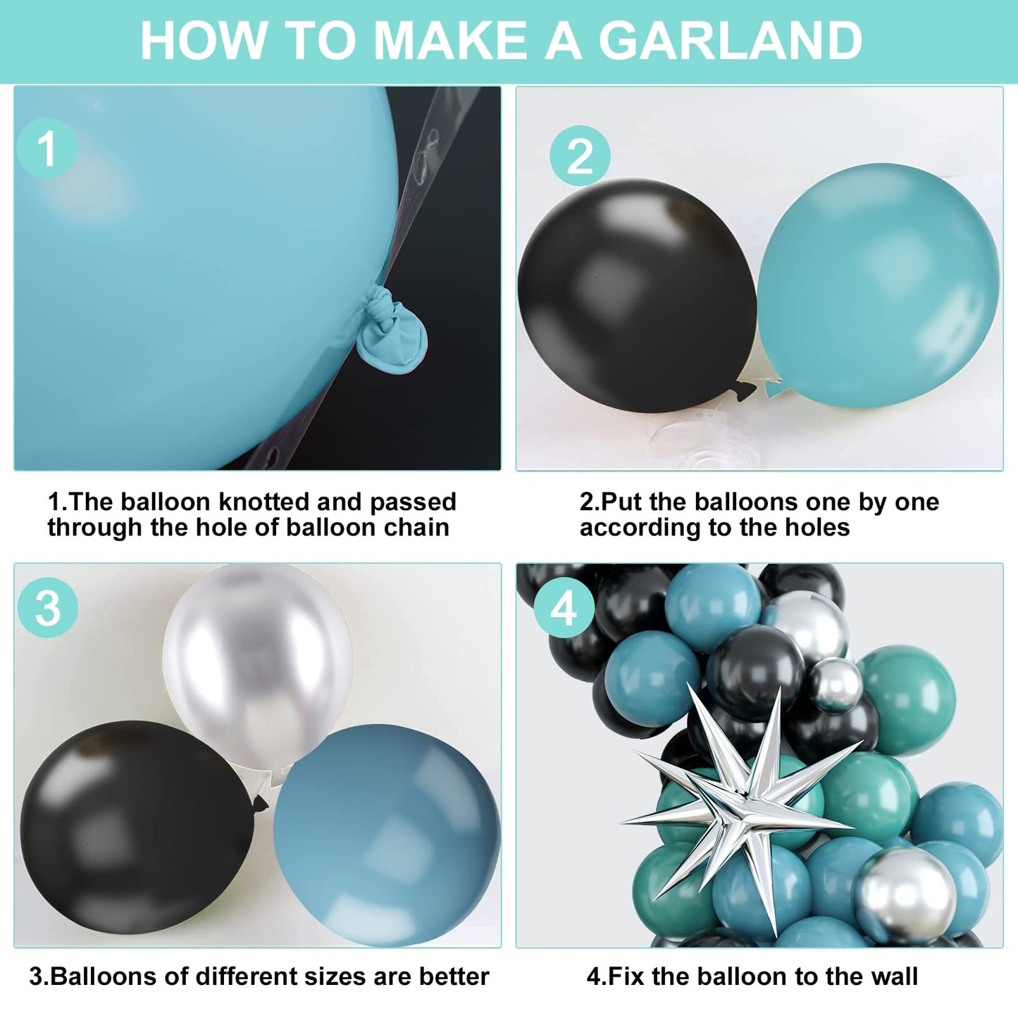 Black Blue Silver Balloon Garland Kit, Blue Silver Balloon Garland Kit With Black Blue And Silver Latex Balloons, Black Blue Sil