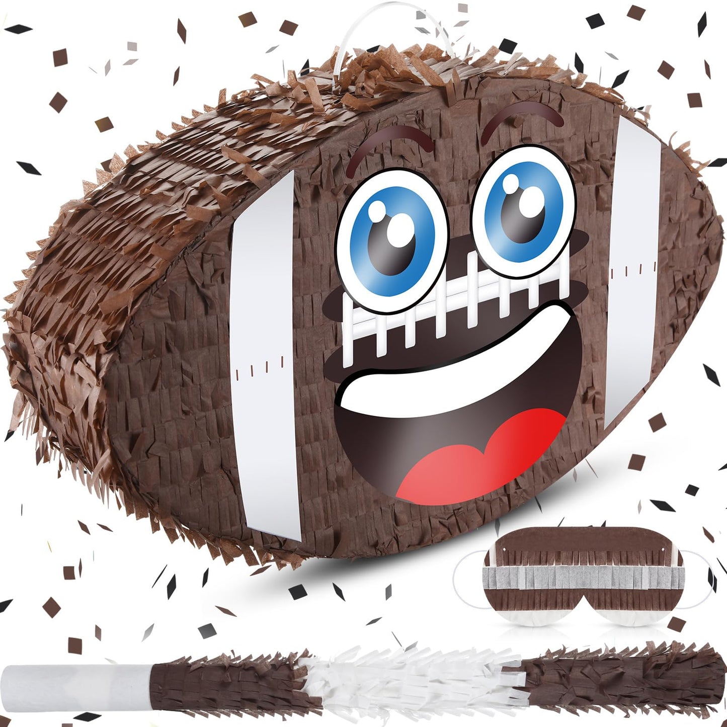 Poen Football Piata Set, Football Party Piata Bundle with a Blindfold, Bat and Confetti 13 x 13 x 3 Inch Funny Piata for Birthda