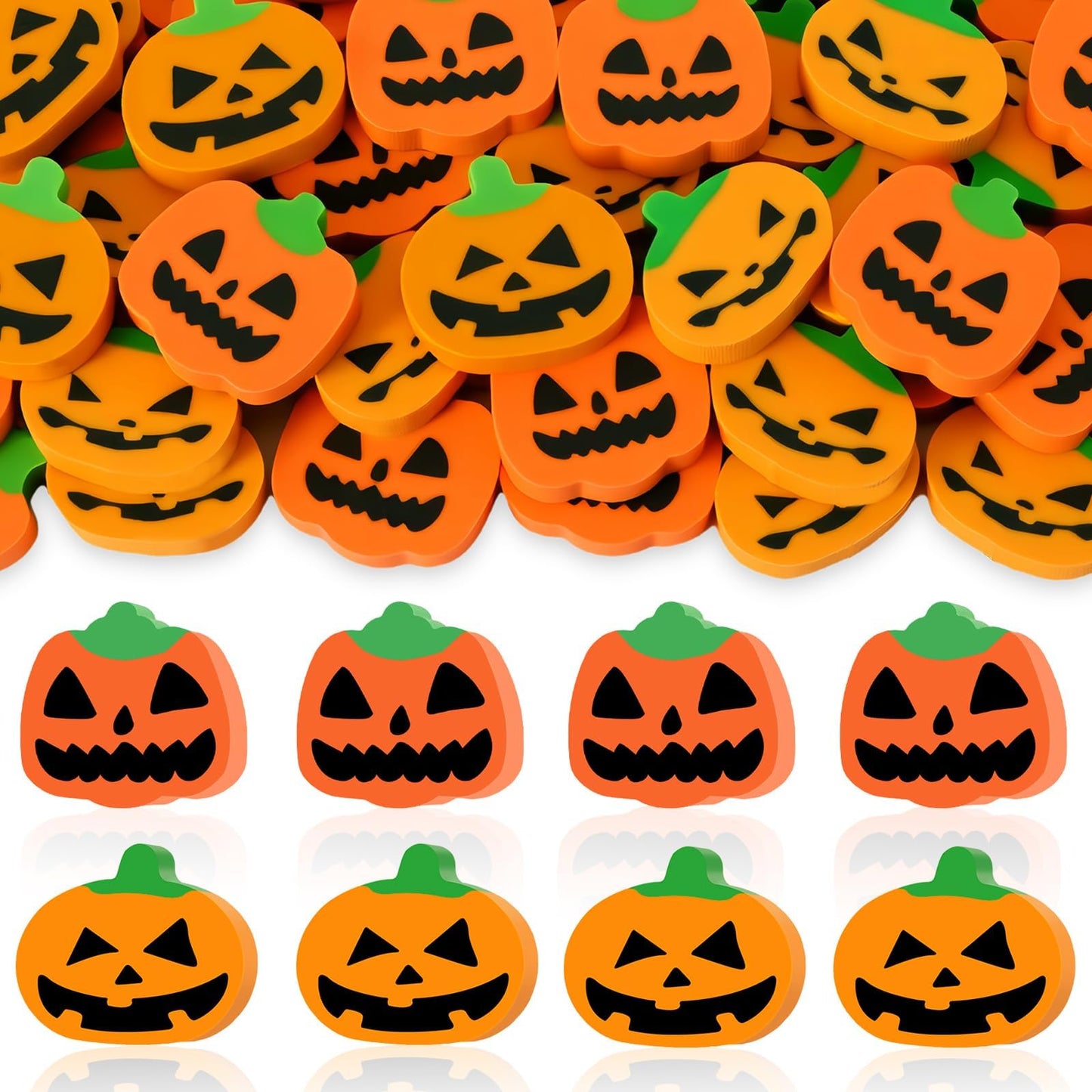 JUNEBRUSHS 65 Pcs Halloween Erasers, Large Cute Halloween Eraser Bulk for Kids Halloween Party Favors Cute Pumpkin Pencil Eraser