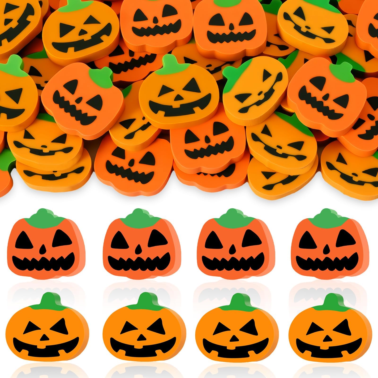 JUNEBRUSHS 65 Pcs Halloween Erasers, Large Cute Halloween Eraser Bulk for Kids Halloween Party Favors Cute Pumpkin Pencil Eraser