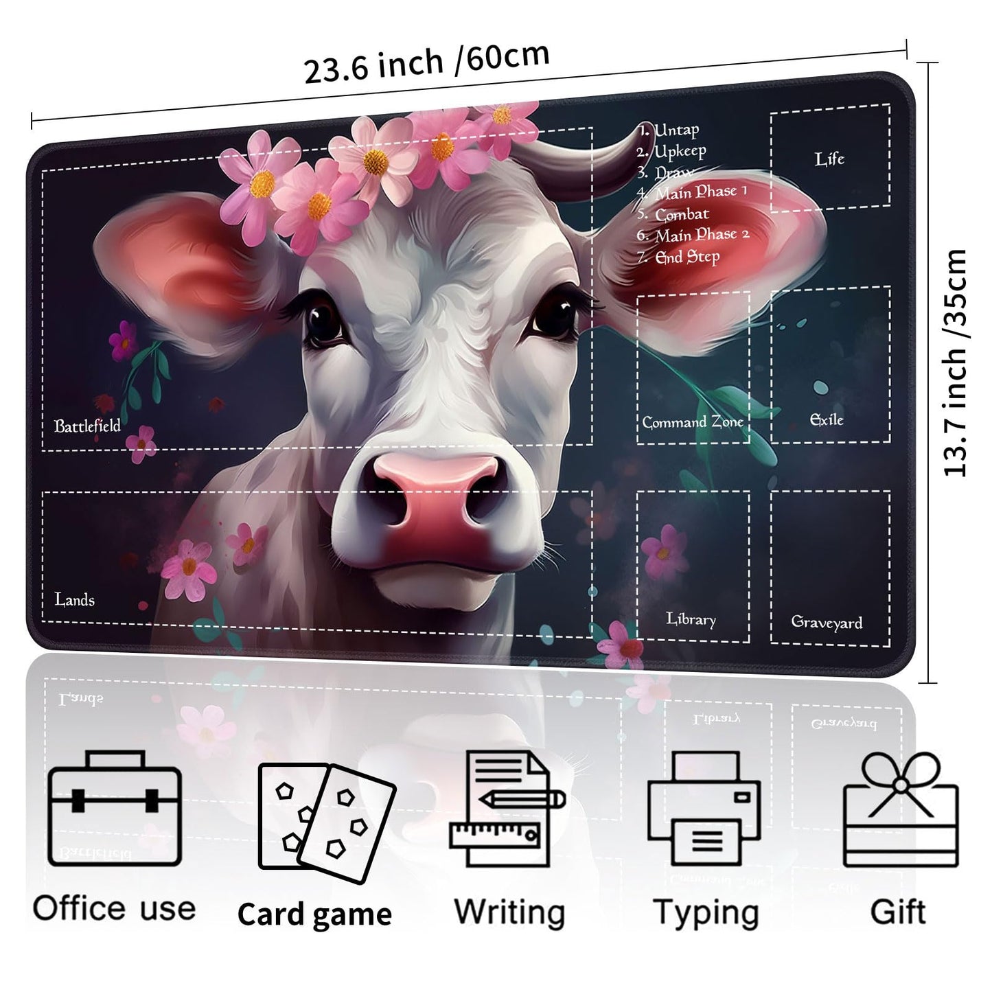 Playmat for MTG Magic Size 24x14 Inch Game Mats Tabletop Magic Play Mats enhanced Smooth Rubber Surface  Mousepad Compatible Qindaiwen for MTG RPG CCG Trading Card Game Play mats  Cow of Flower