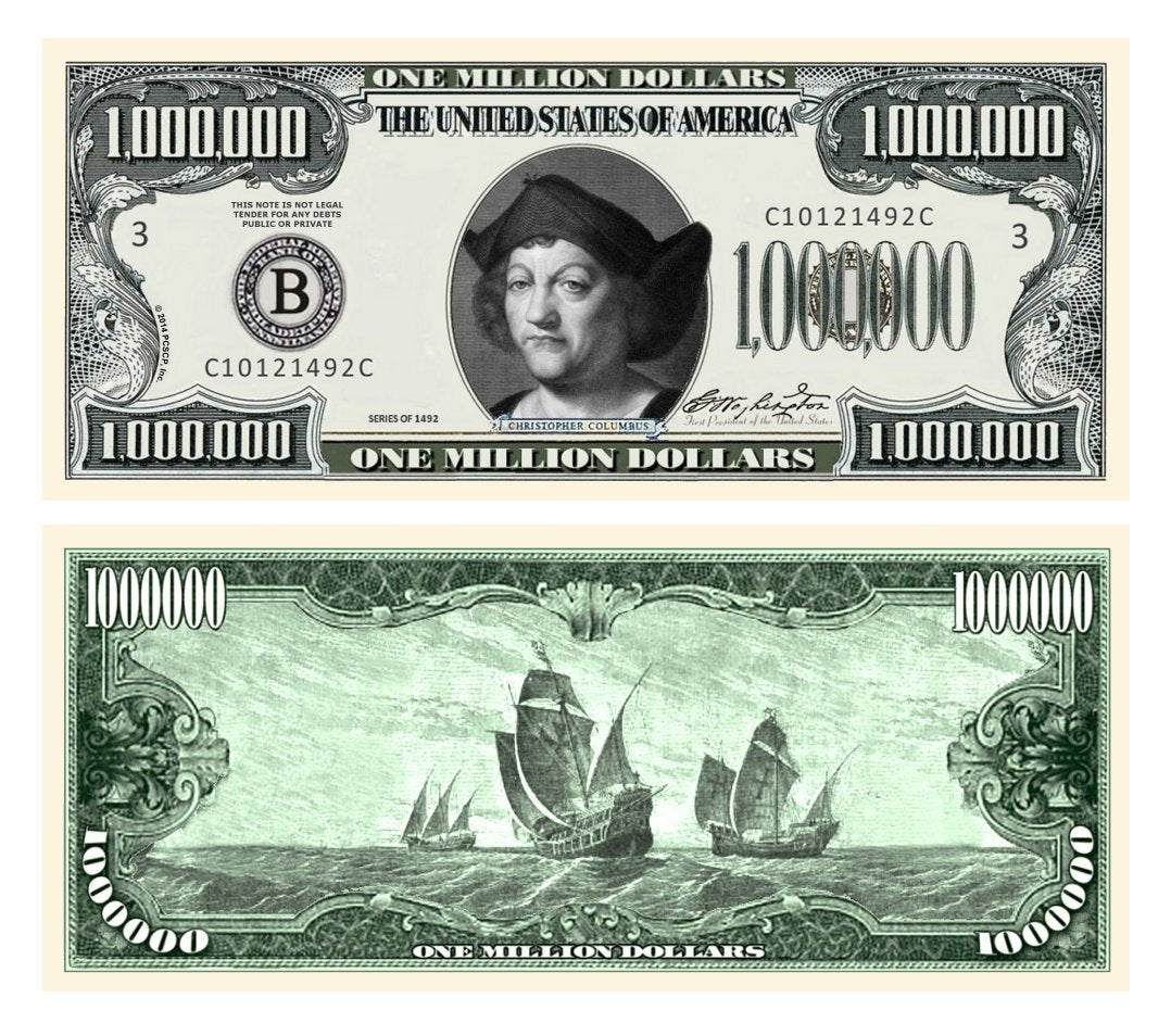 Eisenhower $10,000 Dollar Novelty Bill - Set of 25 With 1 Bonus Christopher Columbus Bill