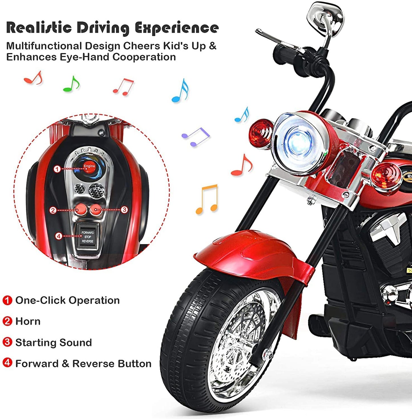 OLAKIDS Kids Electric Motorcycle, 6V Battery Powered Ride on Chopper Motorcycle with Horn, Headlights, 3 Training Wheels Electri