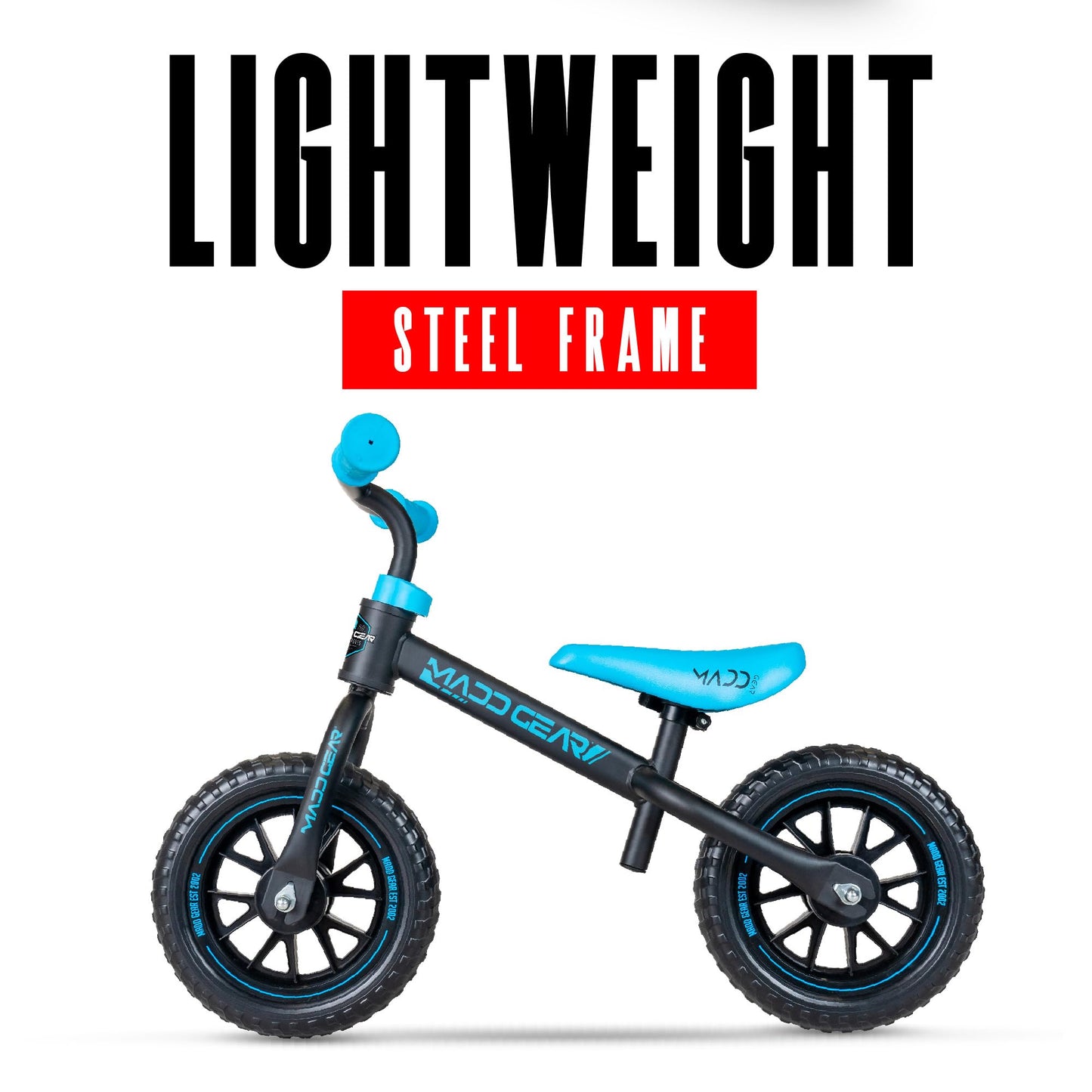 Madd Gear Balance Bike For Toddlers - 18 Month To 4 Years - No Pedal Lightweight Training Bicycles - Adjustable Seat And Maintenance Free 10 Inch Airless Tires - Great Birthday Gift (Black/Blue)