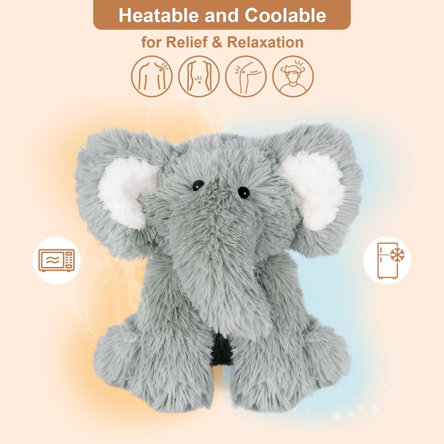 SuzziPals Heatable & Coolable Elephant Plush Toy, Lavender Scented, Grey, Stress Relief Microwavable Heating Pad