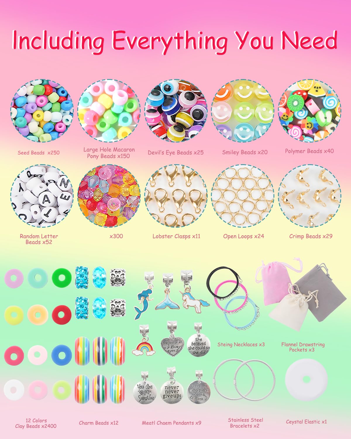 LovelyMoon Bracelet Making Kit 3400 Pcs Beads for Charm Friendship Jewelry Making Supplies Unicorn Mermaid Art Crafts Birthday C