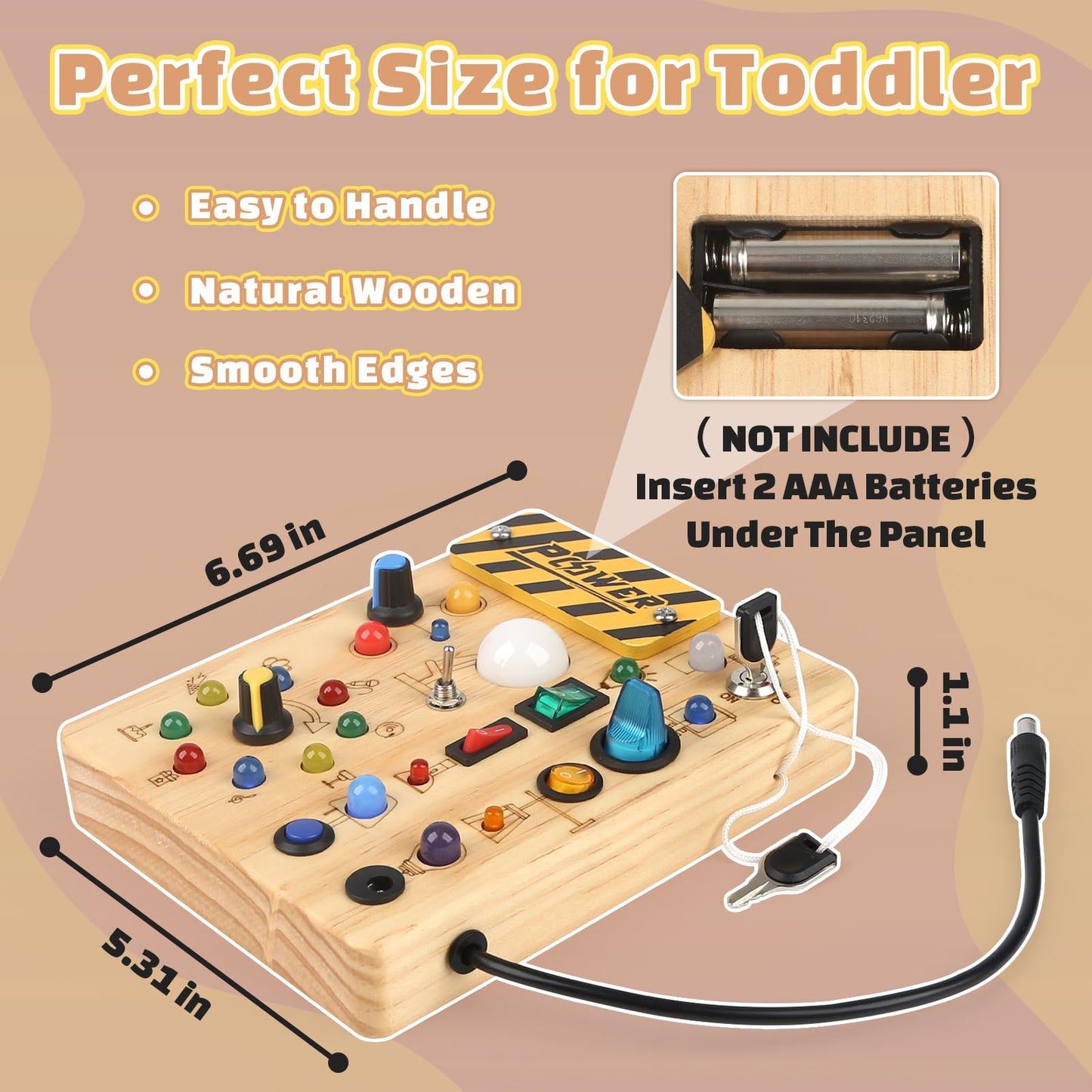 Joyreal Montessori Busy Board Wooden Sensory Toys For Toddler With Led Light Up Switch, Baby Fidget Board Travel Toys For 18+ Months, 1 2 3 Year Old Boys Girls Toddler Toys Gifts