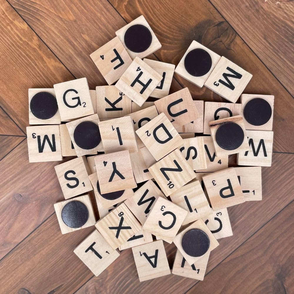 YJ PREMIUMS 200 PC Large Brown Wooden Magnetic Letter Tiles for Fridge & Learning - Alphabet Game Board Magnets