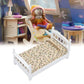 Wooden Doll House Bed 1: 12 Scale Miniature Bedroom Furniture Set With Mattress Pillows