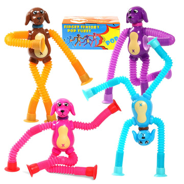 4 Pcs Telescopic Suction Cup Dog Toy,Dog Pop Sensory Tube Toddler Fidget Toys,Dog Party Favors For Kids,Classroom Exchange, Scho