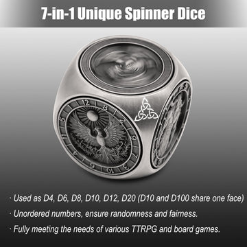 DND Spinner Dice, 7 in 1 Unique Metal Dice Set with 3D Relief for Dungeons and Dragons Gifts, Cool Polyhedral Role Playing Game