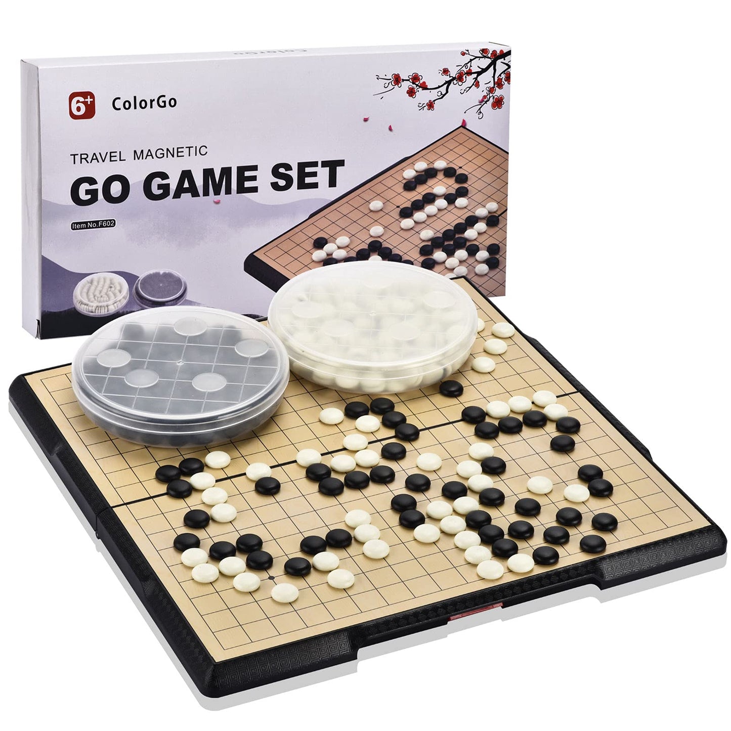 Colorgo 19X19 Go Board Game Set With Large Folding Travel Board (11.3-Inch) And Magnetic Plastic Stones Strategy Weiqi Games