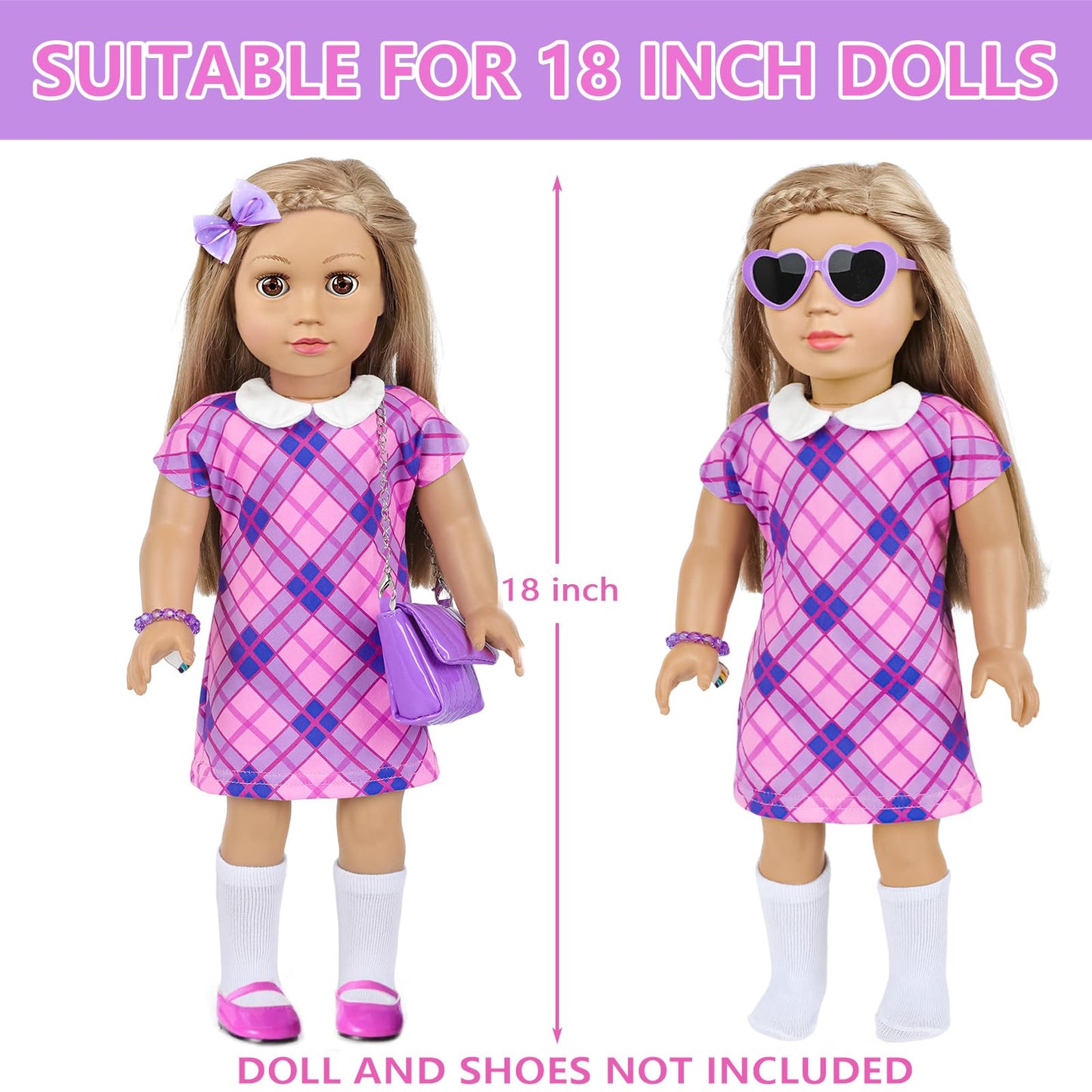 Zntwei American 18 Inch Doll Clothes And Makeup Accessories Playset Fit 18 Inch Doll Includes Dolls Clothes Sunglasses Phone Eye