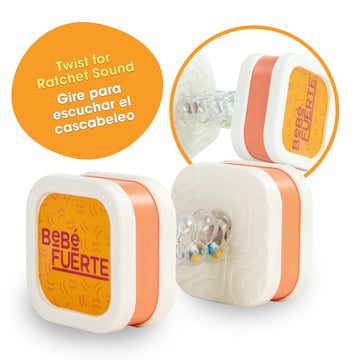 Bebe Fuerte Twist & Shake Dumbbell By Robin Arzon - Bilingual Toddler Sensory Toys - Baby Workout Toys - Baby And Toddler Gifts