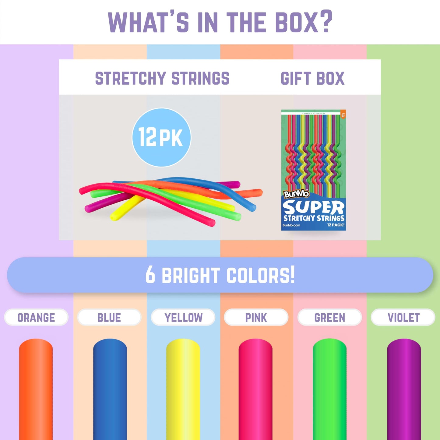 BUNMO Stretchy Strings Sensory Toys - 12 Pack Mini - Multicolor - Fidget & Non-Mouthable - Easter Basket Stuffers